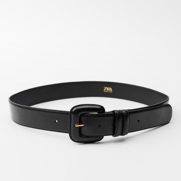 NWOT. Zara Dark Brown Leather Belt with Square Buckle. Size 32.